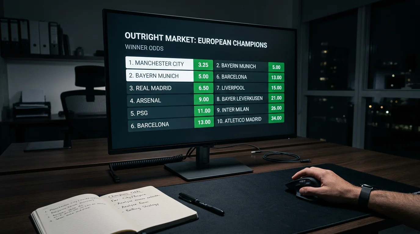 Pantalla de operador mostrando cuotas de favoritos en la Champions League